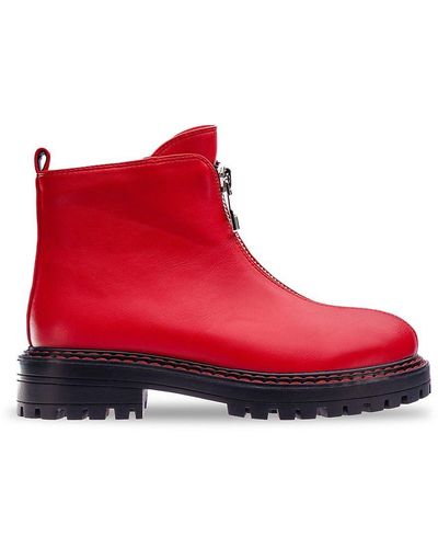 Lady Couture Rome Zip Lug Boots - Red