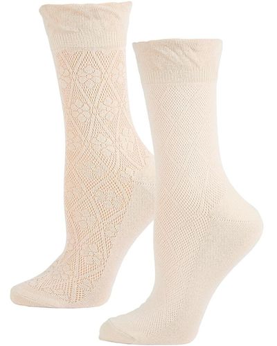 Memoi 2-Pack Flower Dazzle Ankle Socks - White