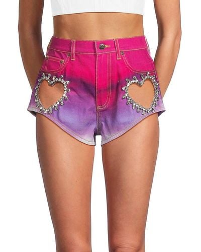 Area Faux Crystal Heart Ombre Shorts - Pink