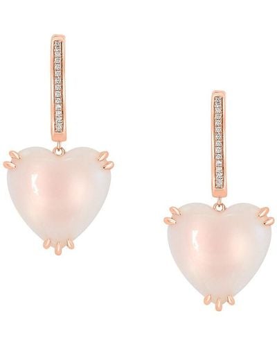 Effy 14k Rose Gold, Diamond & Pink Opal Heart Drop Earrings - Natural
