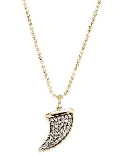 Sydney Evan 14k Yellow Gold & 0.21 Tcw Brown Diamond Horn Medium Pendant Chain Necklace - Metallic
