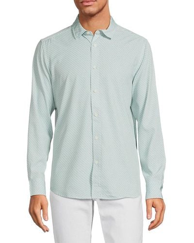 Kenneth Cole Woven Button Down Shirt - Blue