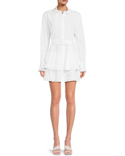 Brandon Maxwell Ruffle Trim Mini Shirt Dress - White