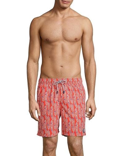 Tom & Teddy Leaf-print Swim Shorts - Red