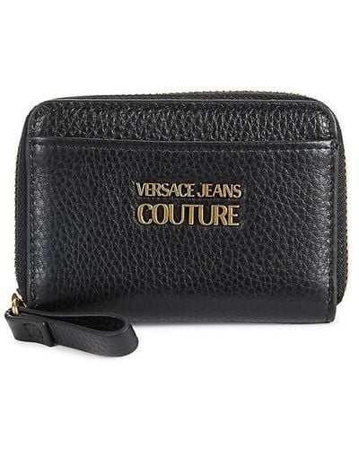 Versace Logo Zip Around Leather Wallet - Black