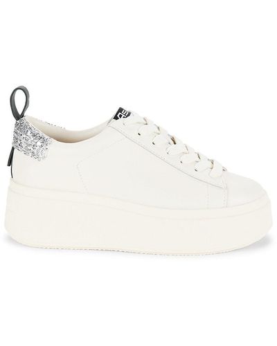 Ash As-Move Glitter Trim Leather Platform Sneakers - White