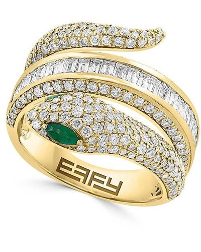 Effy 14k Yellow Gold, Diamond & Emerald Snake Ring - Metallic