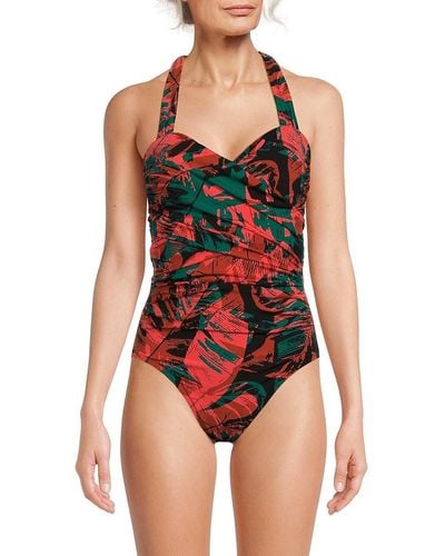 Magicsuit Livin Lush Nico Print Ruched One-piece Swimsuit - Red