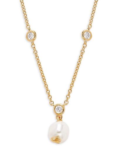 Adriana Orsini Sweet Pea 18k Goldplated, Simulated Pearl & Cubic Zirconia Drop Necklace - White