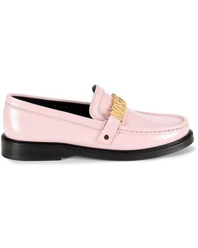 Moschino Logo Patent Leather Penny Loafers - Pink