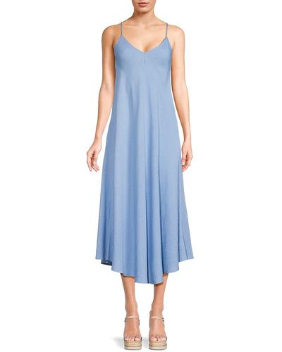 L'Agence Solid A-Line Midaxi Dress - Blue