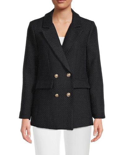 Wdny Double Breasted Wool Blend Blazer - Black