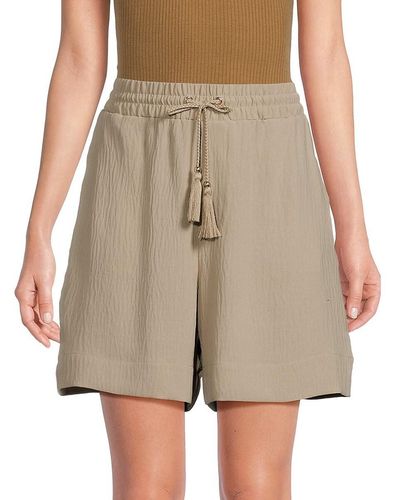 H Halston Crinkle Drawstring Shorts - Natural