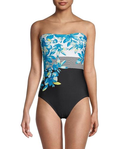 Calvin Klein Floral-print Off-the-shoulder One-piece Swimsuit - Blue