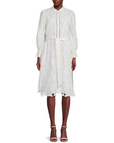 Alice + Olivia Shanley Embroidered Midi Dress - White