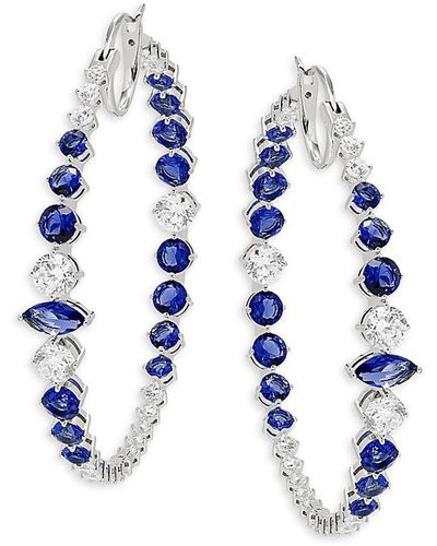 Adriana Orsini Rhodium Plated & Cubic Zirconia Leah Hoop Earrings - Blue