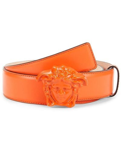 Versace Medusa Buckle Leather Belt - Orange