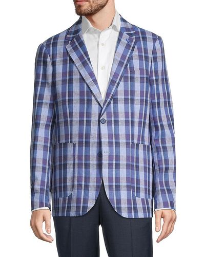 Tailorbyrd Plaid Linen-blend Sportcoat - Blue