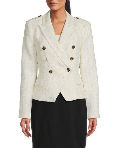 Karl Lagerfeld Double Breasted Tweed Blazer - Natural