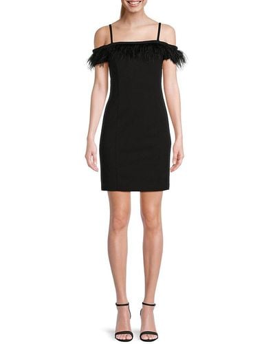 Kensie Ostrich Feather Mini Sheath Dress - Black