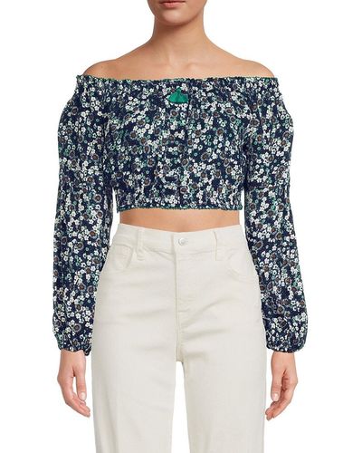 Poupette Rachel Floral Crop Bardot Top - Blue