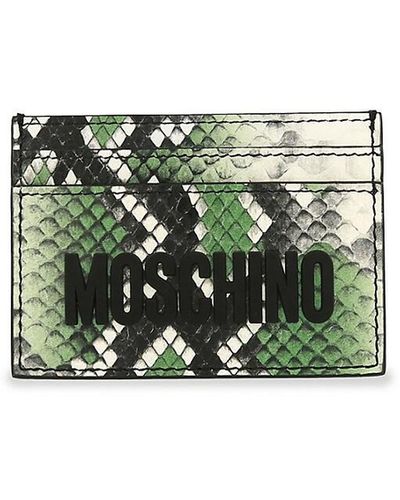 Moschino Logo Snakeskin Print Leather Card Case - Green