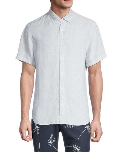 Vince Morningside Striped Linen Short Sleeve Oxford Shirt - White