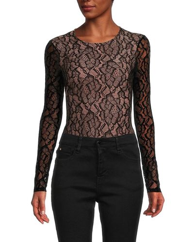 BCBGMAXAZRIA Roundneck Lace Bodysuit - Black