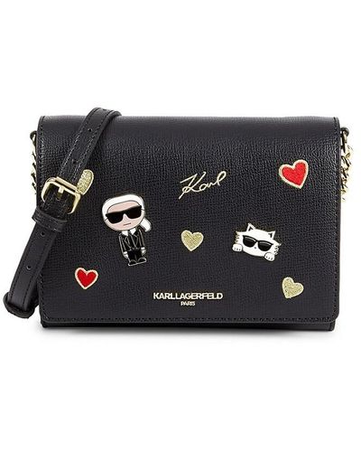 Karl Lagerfeld Appliqué Leather Crossbody Bag - Black