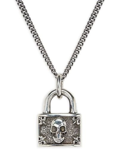 King Baby Studio Sterling Silver Skull Padlock Pendant Necklace - Metallic