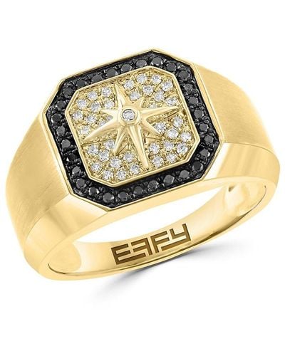 Effy 14k Yellow Gold & 0.32 Tcw Diamond Signet Ring - Metallic