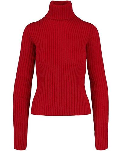 Bottega Veneta Ribbed Wool Blend Turtleneck Sweater - Red