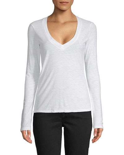 James Perse Long-sleeve Cotton-blend Top - White