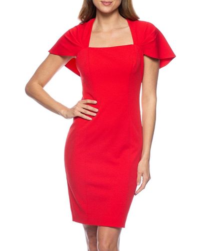 Marina Squareneck Caplet Crepe Dress - Red