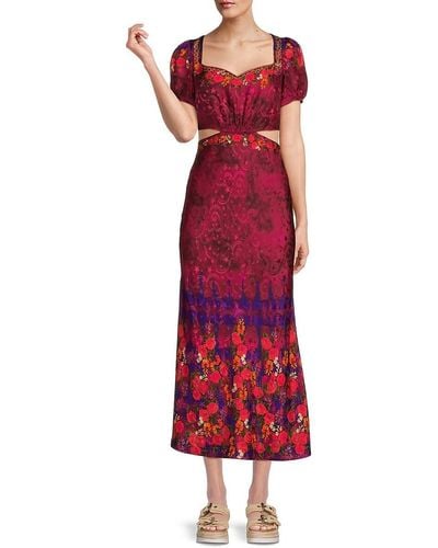 Saloni Lula Silk Cutout Midaxi Dress - Red