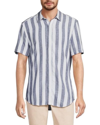 Onia Striped Linen Blend Shirt - Blue