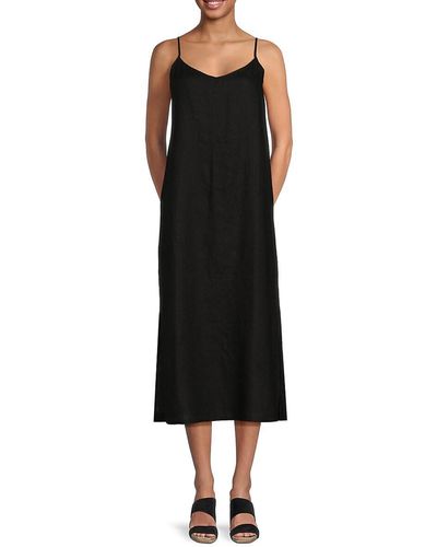 Saks Fifth Avenue 100% Linen Midi Dress - Black