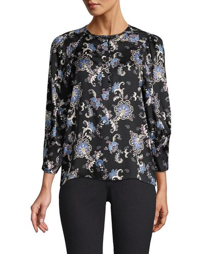 Rebecca Taylor Paisley Silk-blend Long-sleeve Blouse - Black