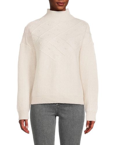 Calvin Klein Popcorn Knit Mockneck Sweater - White