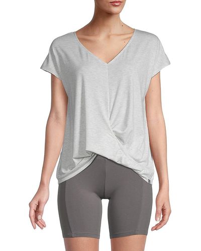 Marc New York Solid-Hued Overlapping Front Top - Gray