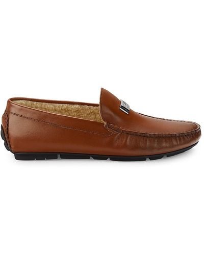 Class Roberto Cavalli Leather Shearling Lined Driving Loafers - Brown