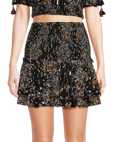 Poupette Triny Print Smocked Mini Skirt - Black