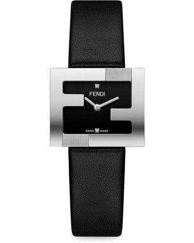 Fendi Mania 24mm Stainless Steel & Leather Strap Watch - Black