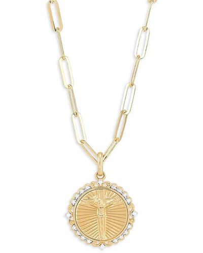 Saks Fifth Avenue 14k Yellow Goldplated Sterling Silver & 0.1 Tcw Diamond Jesus Pendant Necklace - Metallic