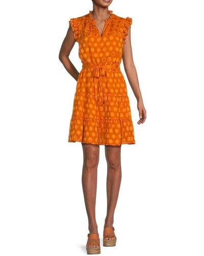 Nicole Miller Ruffle Belted Mini Dress - Orange