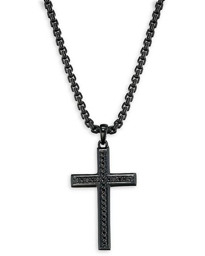 Effy Black Rhodium-plated Sterling Silver & Black Spinel Cross Necklace - Metallic