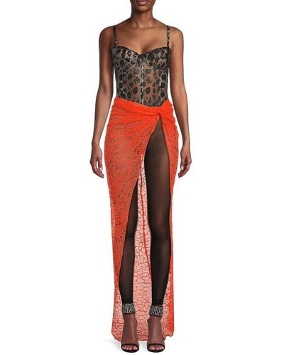 LAQUAN SMITH Sheer Lace Wrap Maxi Skirt - Red