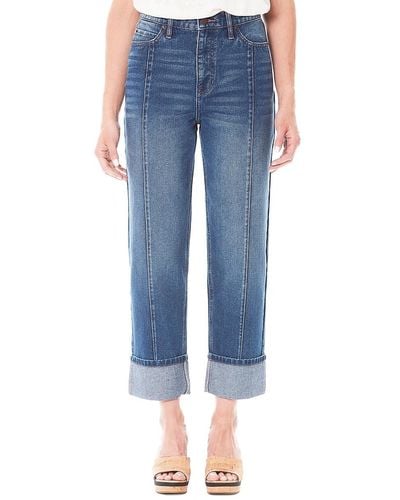 Nicole Miller High Rise Relaxed Ankle Straight Jeans - Blue
