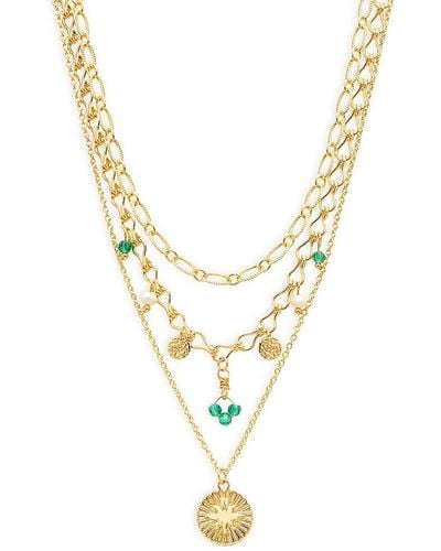 Ava & Aiden 12k Goldplated & Faux Pearl Medallion Layered Necklace - Metallic