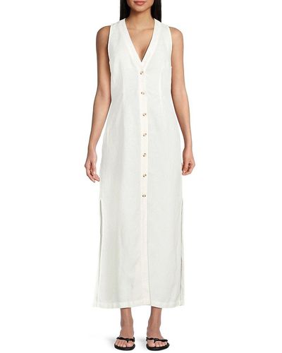 Onia V-neck Linen Blend Cover Up Dress - White